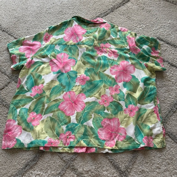 Caribbean Joe floral Hawaiian button front shirt palm tree cream pink green 3X - Picture 4 of 5